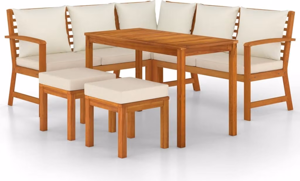 Set da Pranzo da Giardino 6pz con Cuscini Legno Massello Acacia