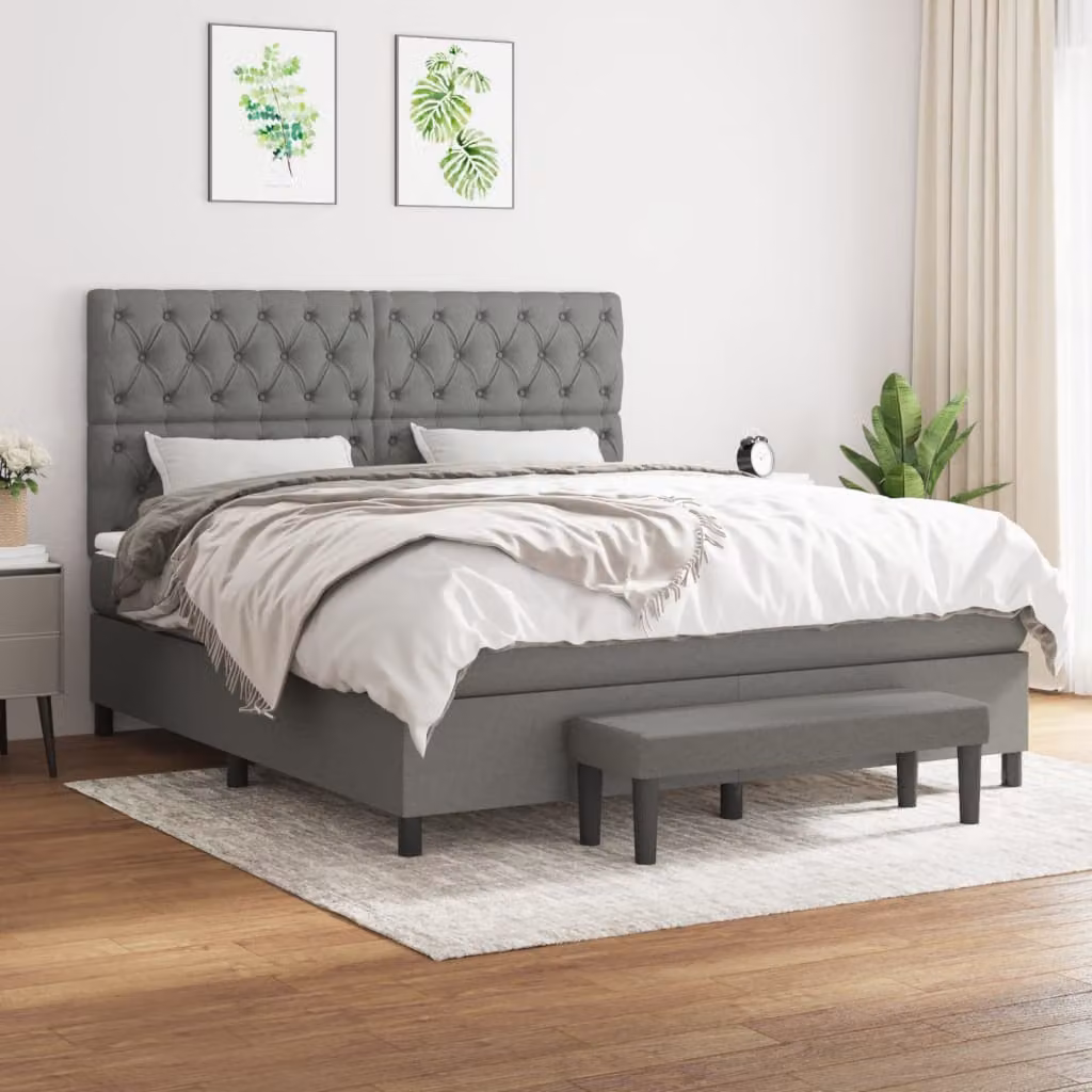 vidaXL Giroletto a Molle Ibrido con Materasso in Tessuto Grigio e Bianco L/P/H: 160 x 200 x 128 cm – 1