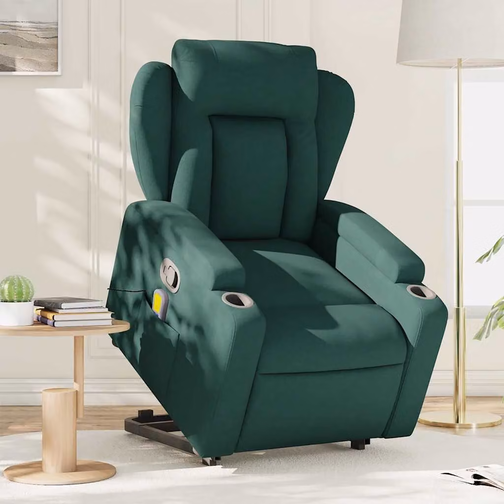 vidaXL Poltrona Alzapersona con Massaggio Verde in Tessuto – 1