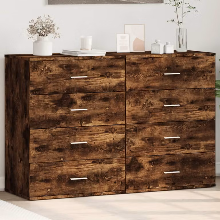 Set di 2 credenze moderne vidaXL in legno multistrato e MDF color rovere fumo L: 60 cm, P: 39 cm, H: 80 cm