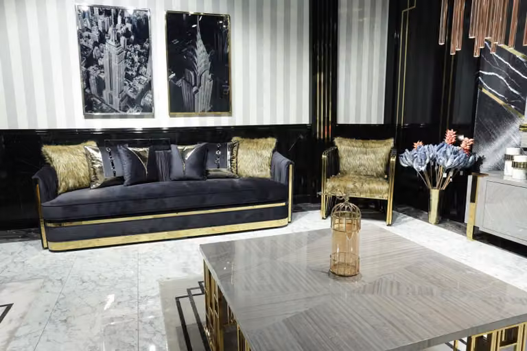 Luxus Einrichtung Wohnzimmer Möbel Sofa Set 3+1 Sitz Sofagarnitur Schwarz