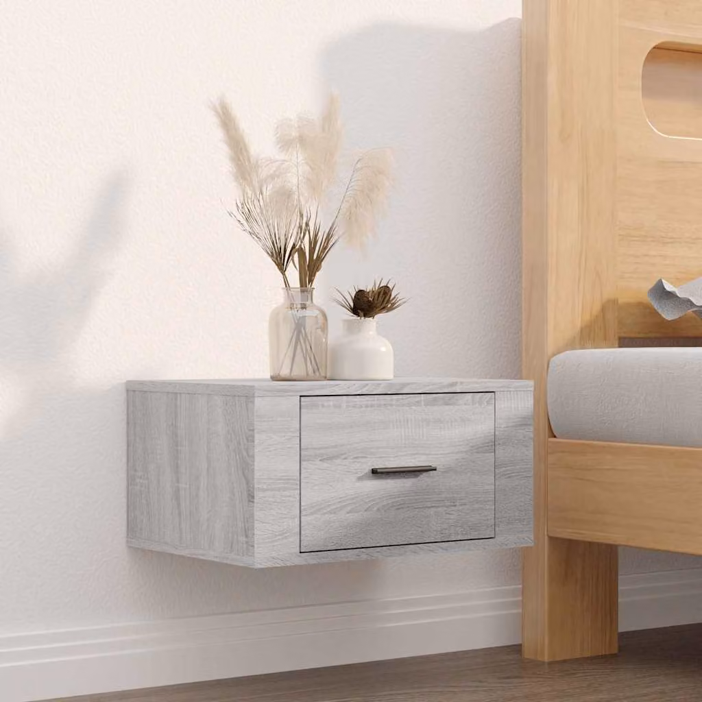 Comodino a muro moderno vidaXL in legno color grigio, L: 50 cm, P: 36 cm, H: 25 cm