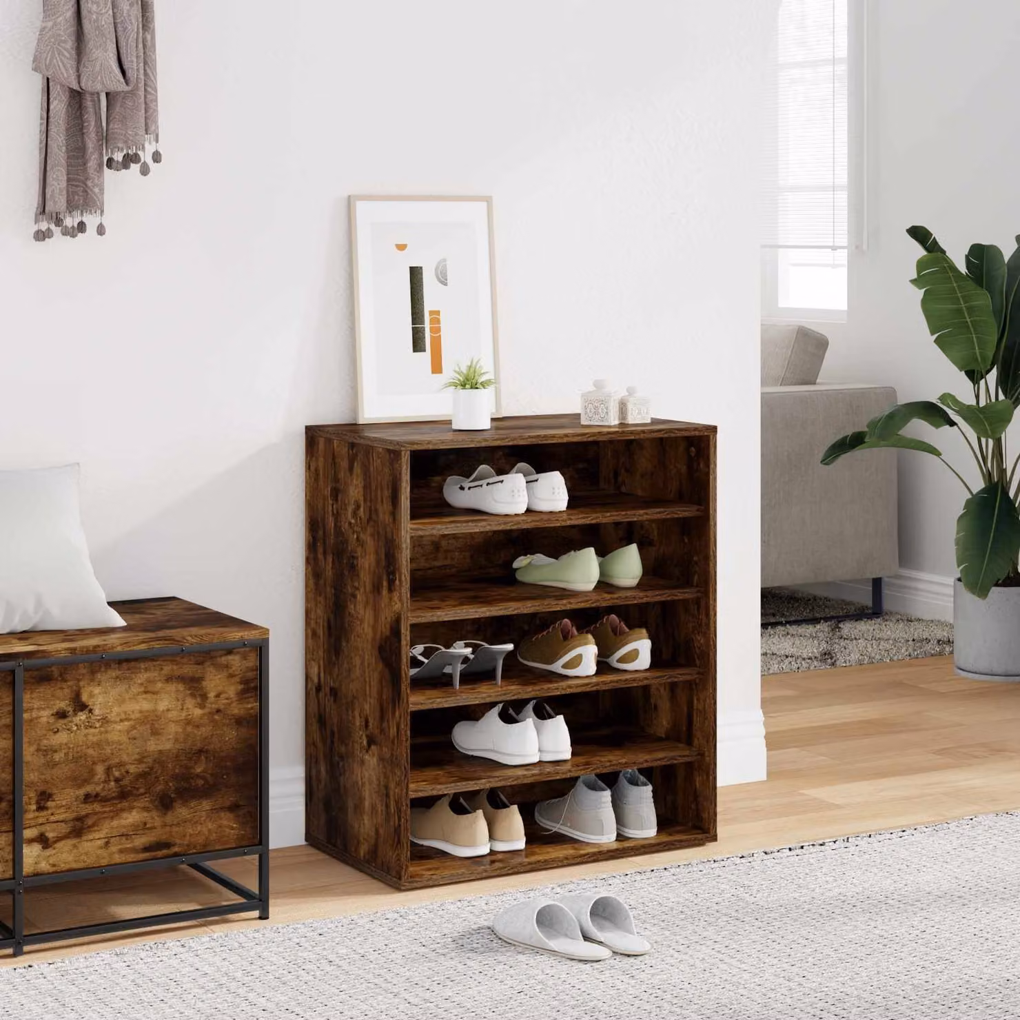 Armadio porta scarpe vidaXL in legno Rovere Fumo, L: 60 cm, P: 35 cm, H: 70 cm