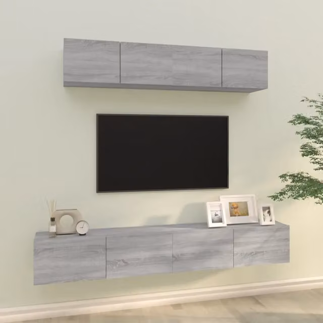 Set di mobili porta TV da 4 pezzi vidaXL in legno multistrato grigio stile classico per il tuo soggiorno