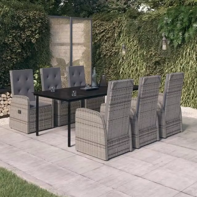 Set da Pranzo da Giardino 7 pz con Cuscini Grigio 3099477