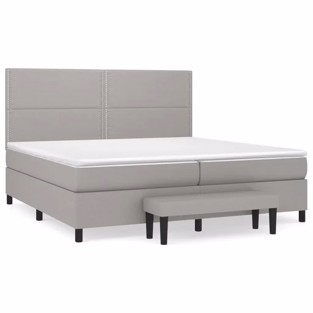 vidaXL Giroletto a Molle Ibrido con Materasso in Tessuto Grigio e Bianco L/P/H: 200 x 200 x 128 cm – 2