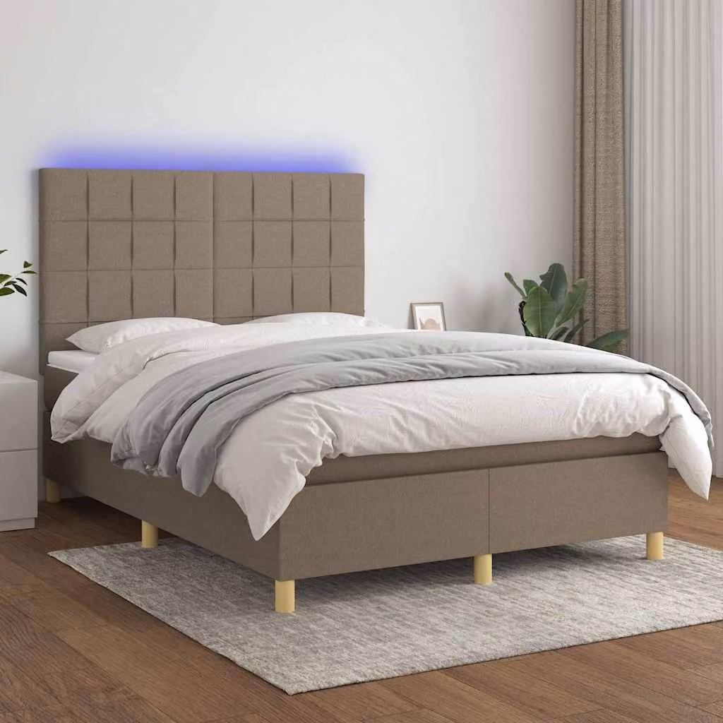 vidaXL Letto a Molle con Materasso e Illuminazione LED in Tessuto, L/P: 140 x 190 cm