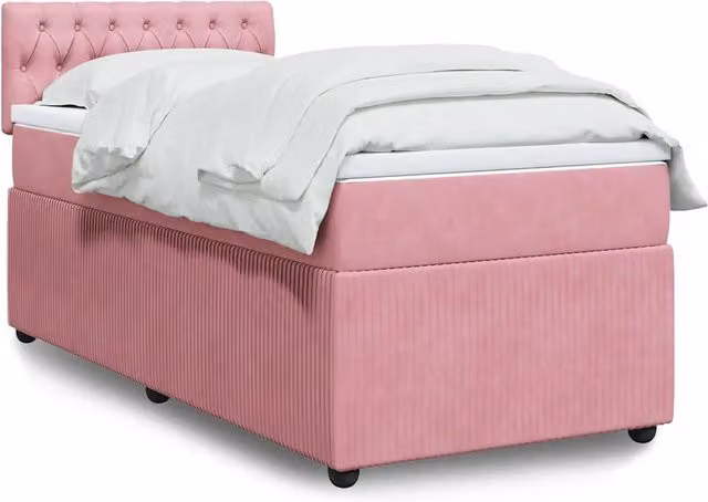 Letto con Giroletto a Molle e Materasso Ibrido vidaXL in Velluto Rosa e Bianco L/P: 80 x 200 cm