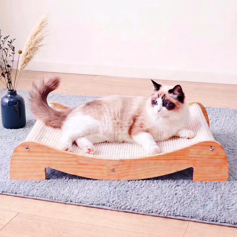 Omgoods - Tiragraffi extra largo per gatti - 67,3 x 42,4 cm, legno naturale