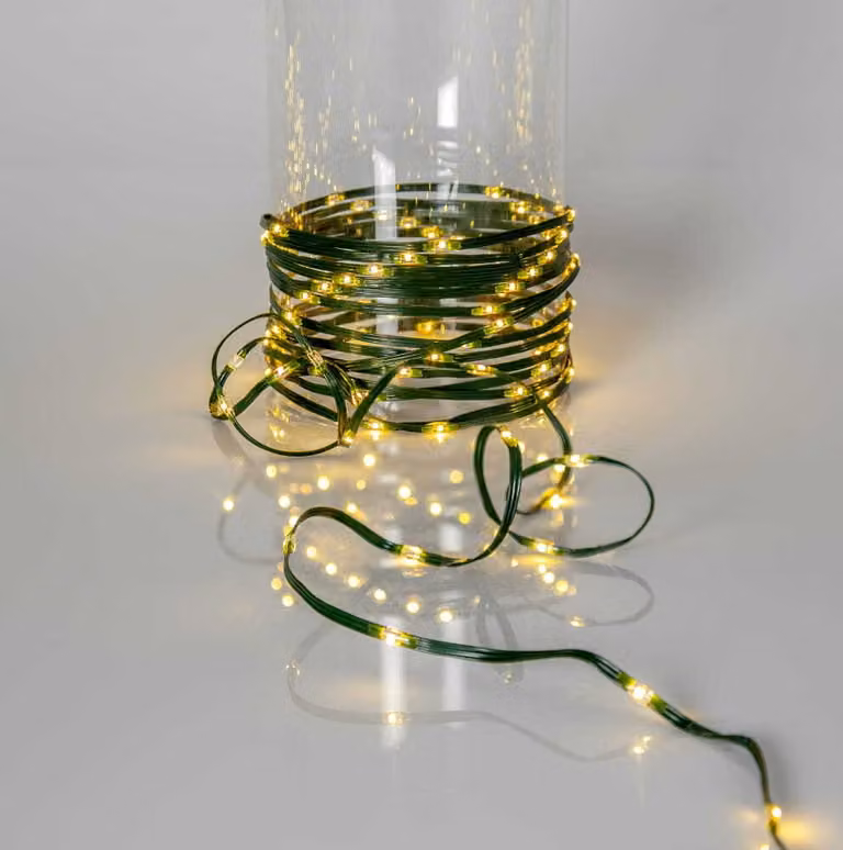 Ghirlanda luminosa a LED, Dew Drop Micro, per esterni, bianco caldo, 15 m, verde