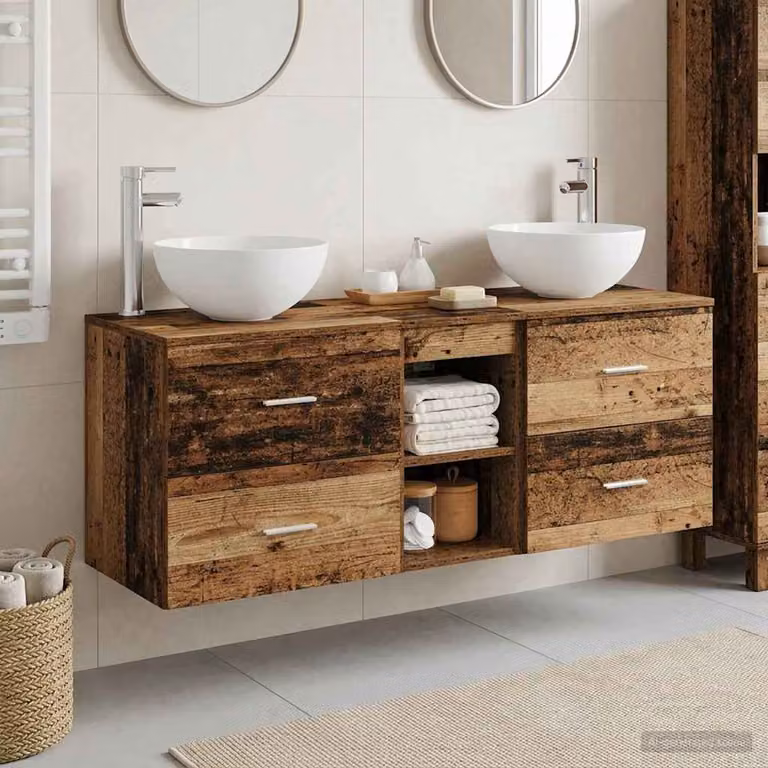 Set di 3 mobili da bagno vidaXL in legno color marrone con vanità e pensili a parete L/P/H: 49,5 x 41 x 64,5 cm