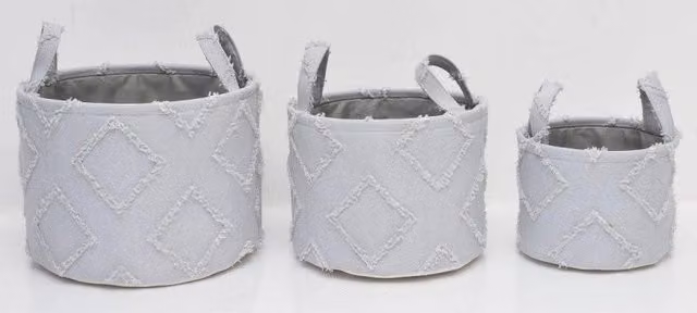 Set di 18 Cesti Portatutto Tondi Rhombus Casa Collection con Manici, Grigio