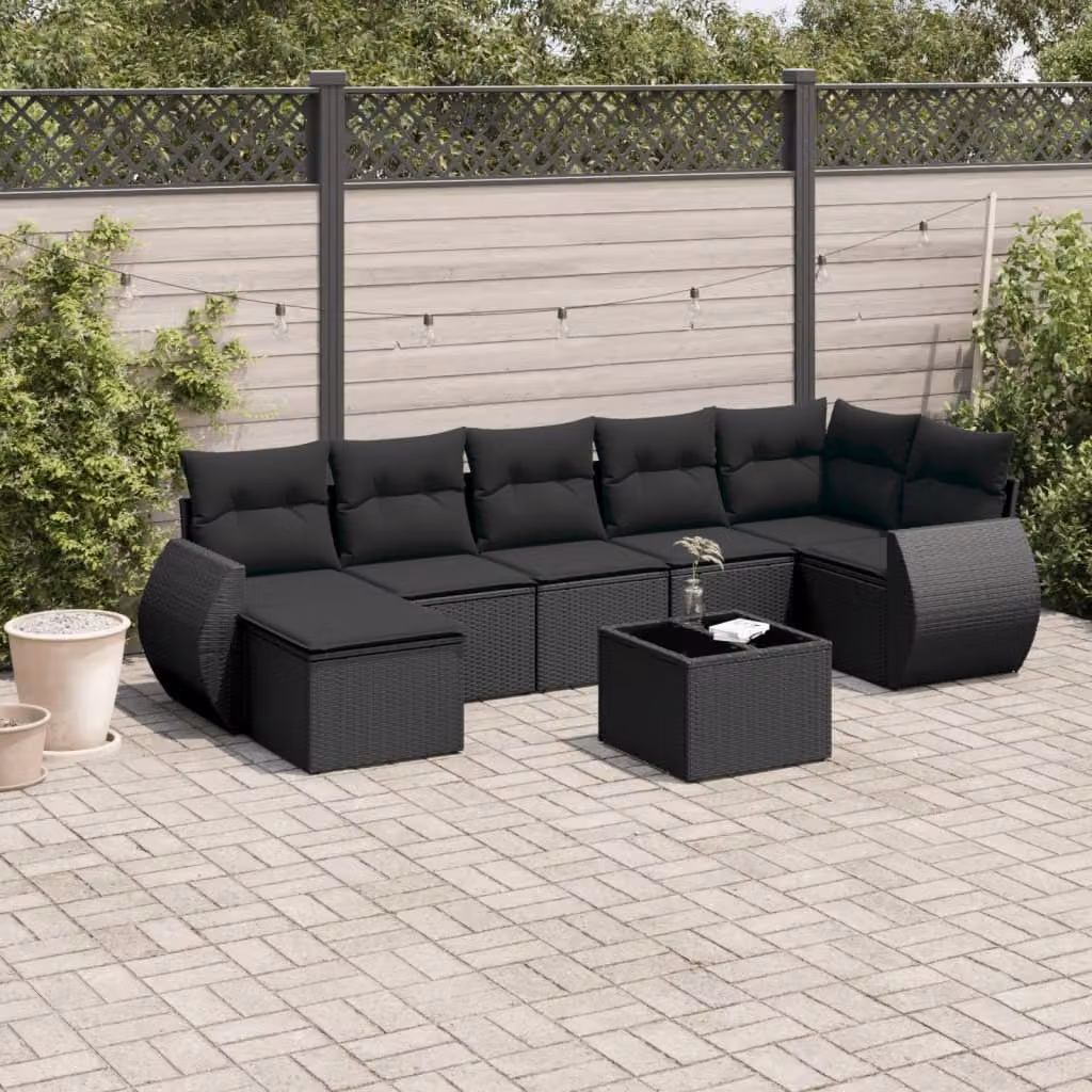 Maison Exclusive - Set da giardino 8 pezzi con cuscini in polyrattan nero