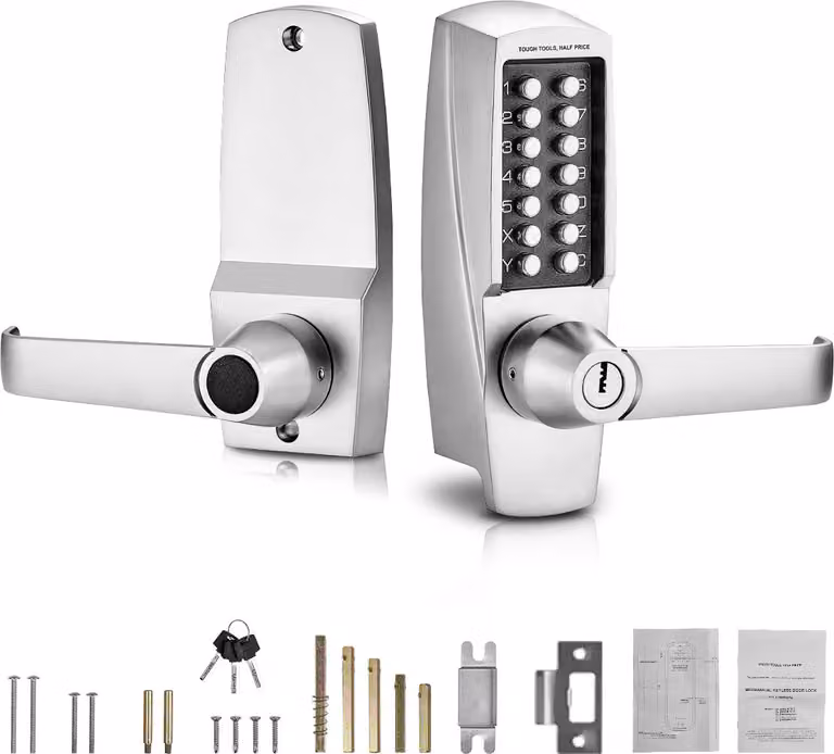 SucceBuy Serratura meccanica per porte senza chiave, 14 tasti con chiavi, acciaio inox, resistente per casa e ufficio