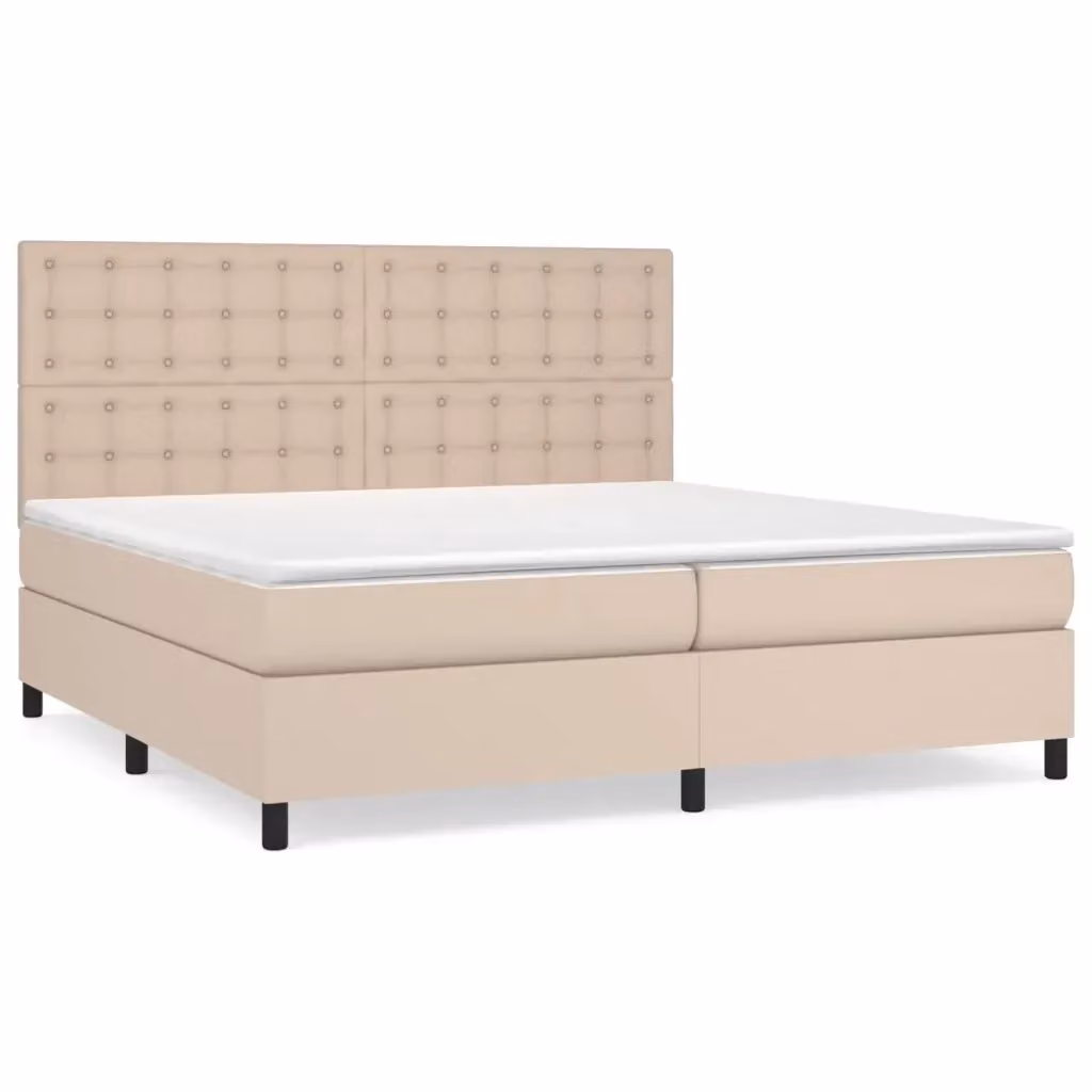 Letto con Giroletto a Molle e Materasso Ibrido vidaXL in Similpelle Beige, L/P/H: 200 x 200 x 128 cm – 2