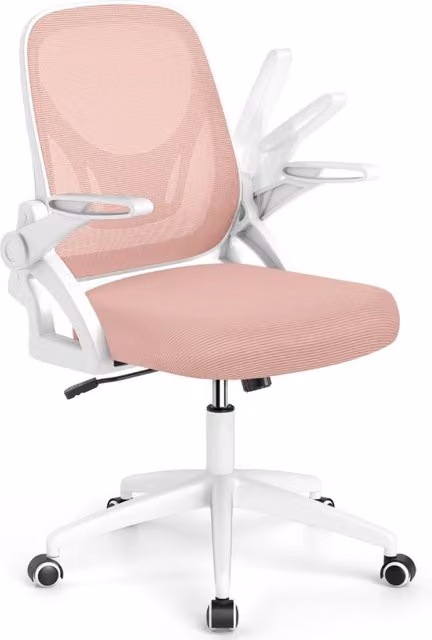 Sedia da ufficio ergonomica Design Mania con braccioli ribaltabili, girevole a 360 gradi, colore rosa e bianco