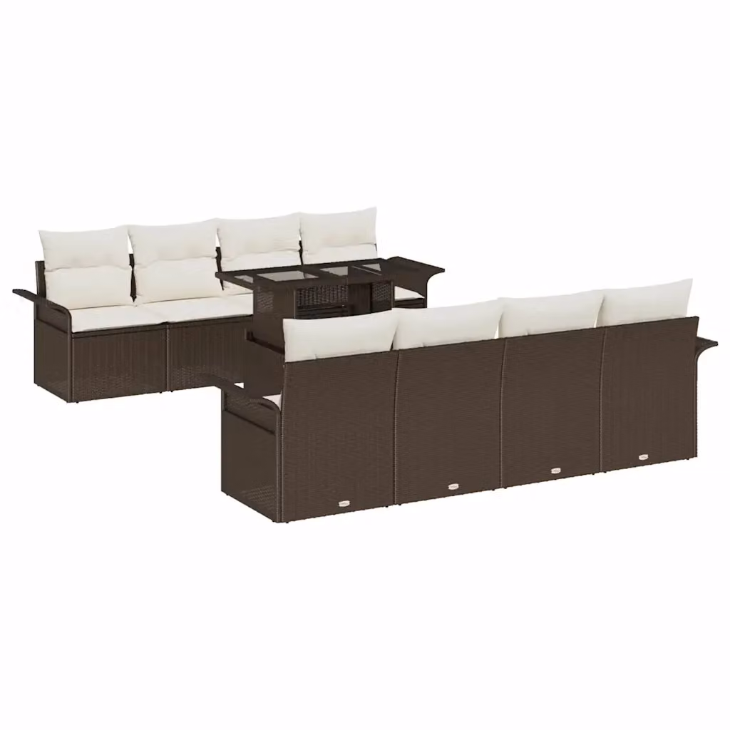 Set Divano da Giardino Moderno vidaXL 9 Pezzi Marrone e Beige con Cuscini e Tavolino da Caffè in Acciaio Verniciato a Polvere – 2