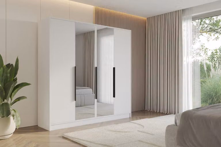 ALTDECOR Armadio con specchio LESE - 200x200x51 Bianco Armadio multiuso con moderni frontali lisci