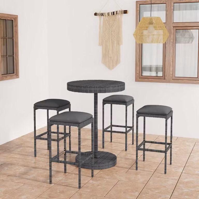 Set da Bar da Giardino vidaXL in Polyrattan Grigio con 5 Pezzi