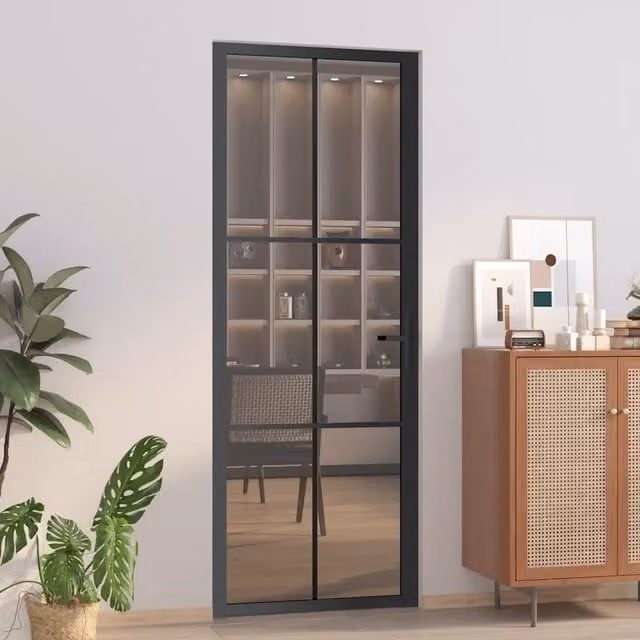 Porta Interna Moderna vidaXL in Vetro Trasparente e Alluminio Nero L: 76 cm, H: 201,5 cm