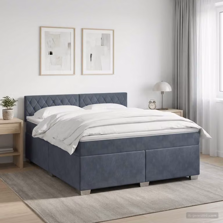 Letto con Box Spring e Materasso vidaXL in Velluto Grigio con Illuminazione LED e Porta USB L/P: 140 x 190 cm