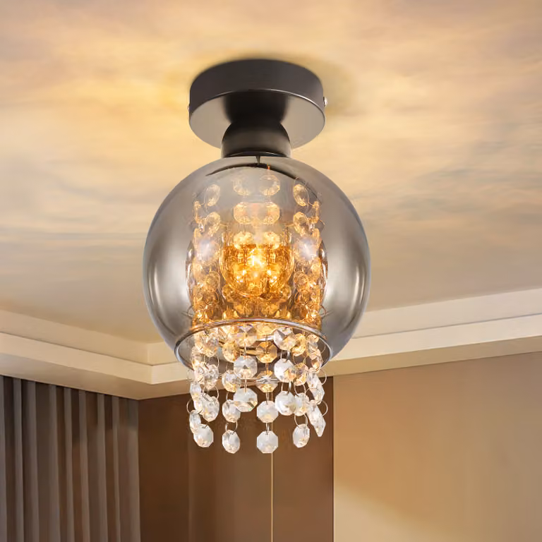 ZMH lampada da soffitto camera da letto plafoniera corridoio lampada vetro E27 camera da letto lampada fumo grigio moderno 1 fiamma illuminazione soffitto sala da pranzo palla cucina lampada cristallo per la cucina (senza lampadina)
