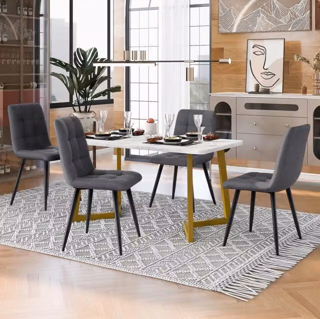 Set tavolo da pranzo 117 cm con 4 sedie grigio scuro - finitura marmo