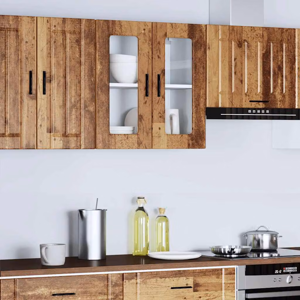 Pensile da cucina moderno vidaXL con ante in vetro e finitura legno vecchio marrone L: 60 cm, H: 60 cm, P: 31 cm