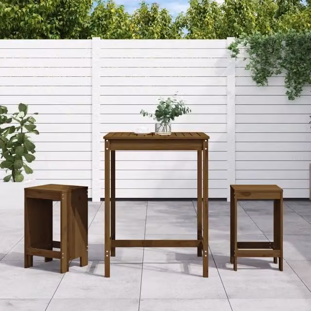 Set Bar da Giardino vidaXL in Legno di Pino Marrone con Stile Rustico – 1