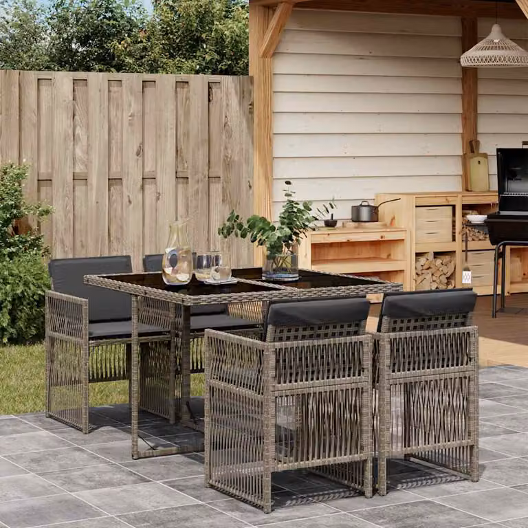 Set da Pranzo da Giardino 5 pz vidaXL in Polyrattan Grigio e Nero con Piano in Vetro