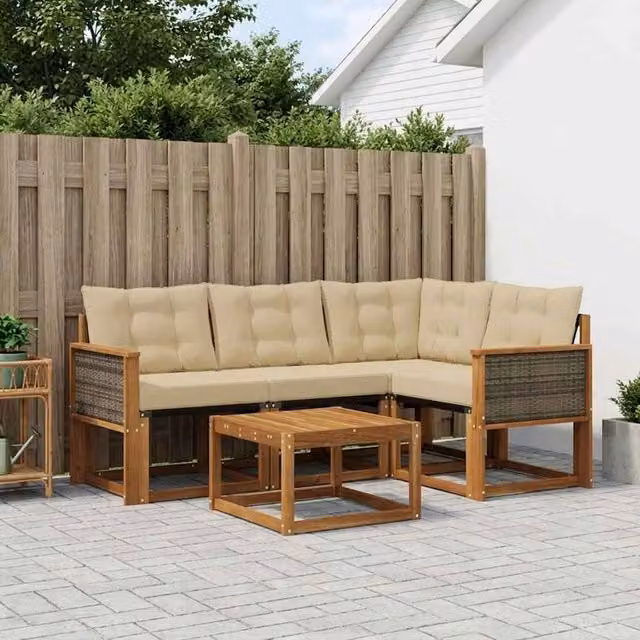 Set di divani da esterno 5 pz Naturale e Beige 3381933