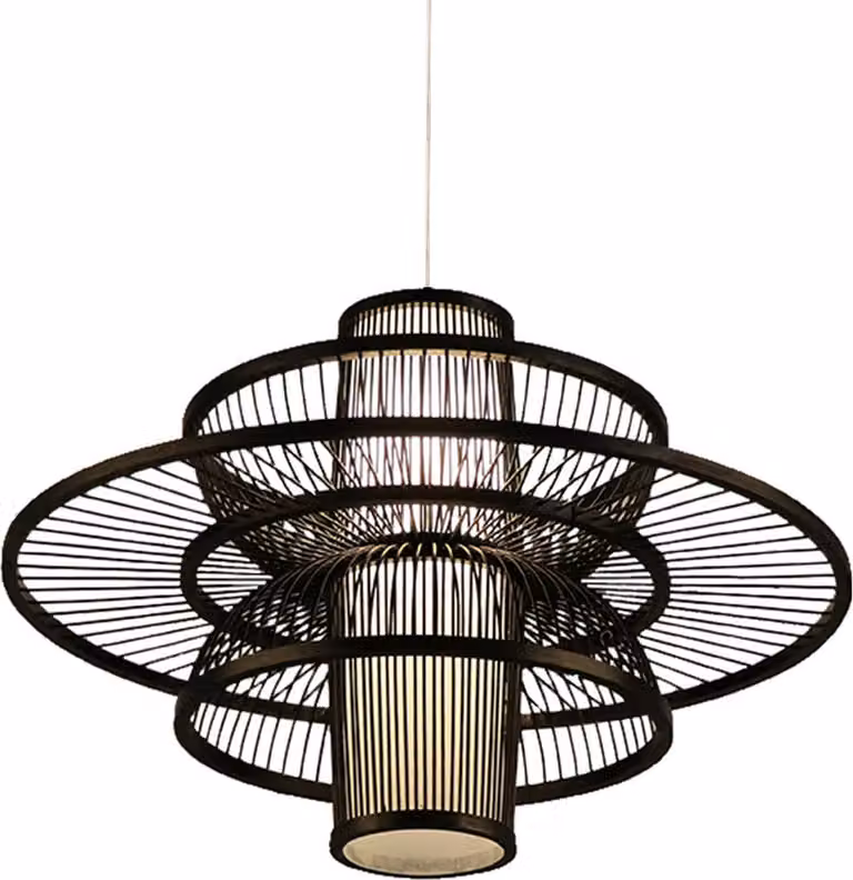Fine Asianliving Bamboo Hanging Lamp Lampada a sospensione Nero fatto a mano - Nicholas D60xH56cm Lampada a sospensione Illuminazione Paralume di bambù Tessuto Lampada Illuminazione Rotan