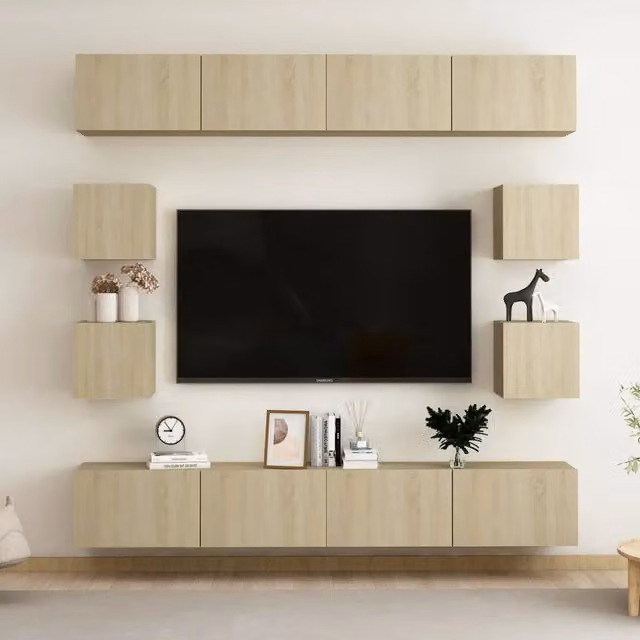 Set di Mobili Porta TV 8 pz Rovere Sonoma in Legno Multistrato 3078964