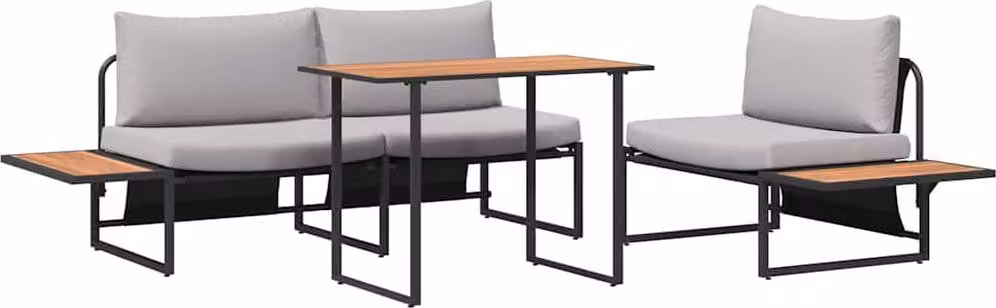 Set da Pranzo per Giardino 3 pcs Grigio chiaro Acciaio