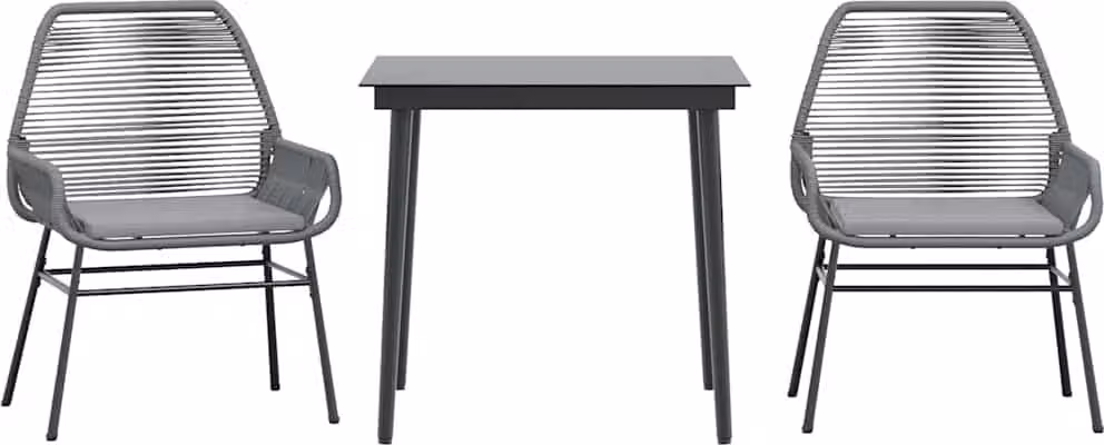 Set da Pranzo da Giardino 3 pz con Cuscini in Polyrattan Vetro
