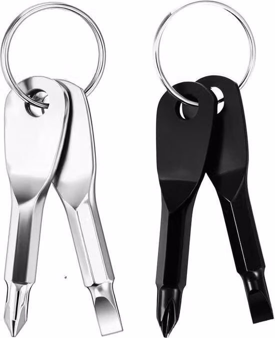 Portachiavi con cacciaviti, set da 4 pezzi, nero e argento
