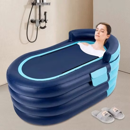 Mygroot Vasca da bagno gonfiabile per adulti blu con funzione portatile pieghevole L/P/H: 140 x 84 x 74 cm