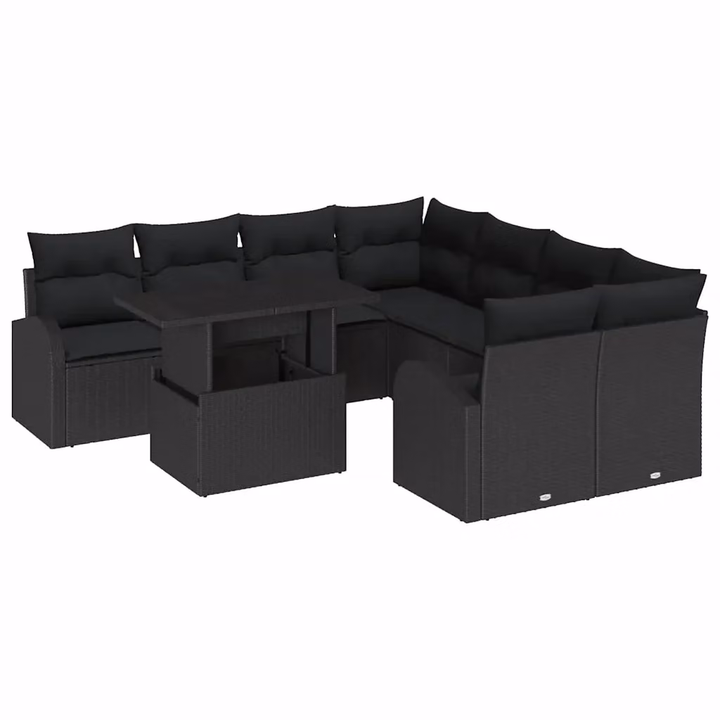 Set Divano da Giardino vidaXL 9 pz Nero con Archiviazione per Cuscini e Tavolino da Caffè in Polyrattan e Metallo – 2