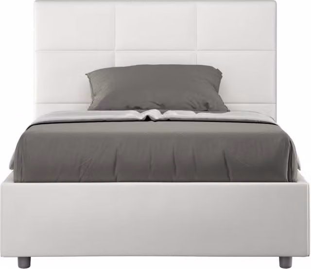 BS COM Letto una piazza e mezza con rete imbottito 120x190 similpelle bianco