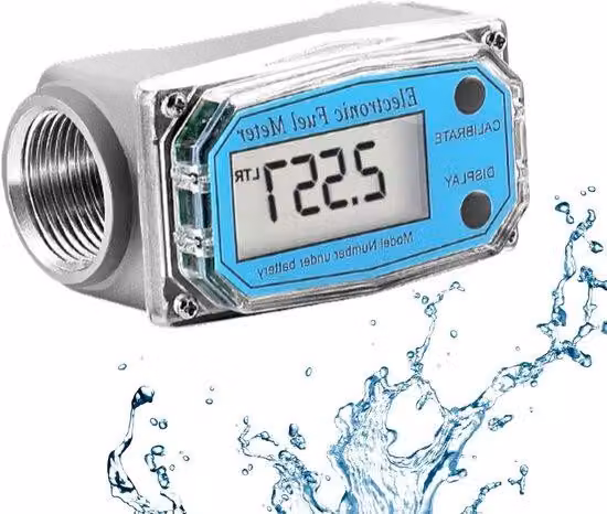 Misuratori di portata digitali a turbina per liquidi, 15-120 l/min, 1 pollice NPT, blu