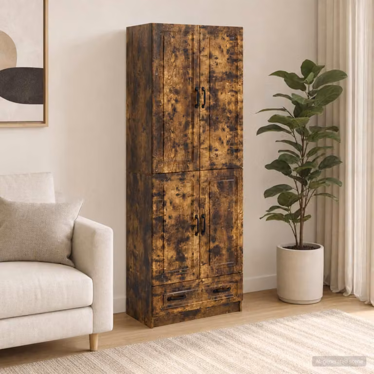 Set di 2 armadi vidaXL in legno rovere fumo con ante a battente e ripiani interni, L 66 cm x P 34,5 cm x H 92 cm