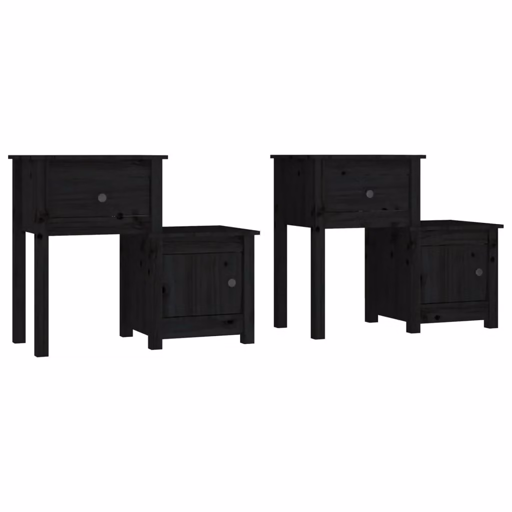 Set di 2 comodini vidaXL in legno massello di pino neri, modello da appendere alla parete, L: 79,5 cm, P: 38 cm, H: 65,5 cm – 2