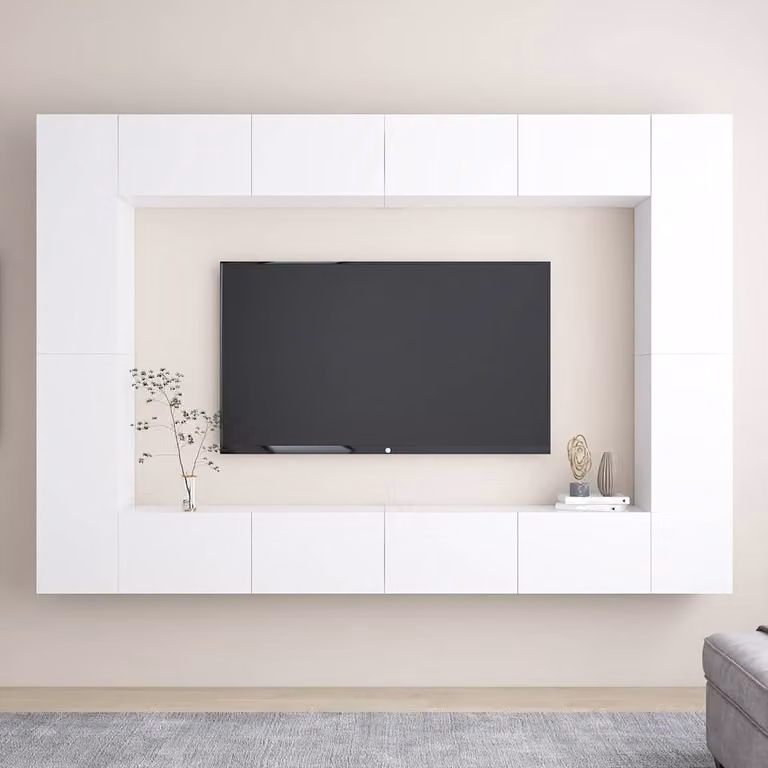 Set Mobili Porta TV vidaXL 8 Pezzi Bianco Moderno in Legno e MDF