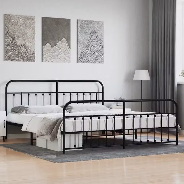 Giroletto vidaXL con testiera e pediera in metallo nero 200x200 cm