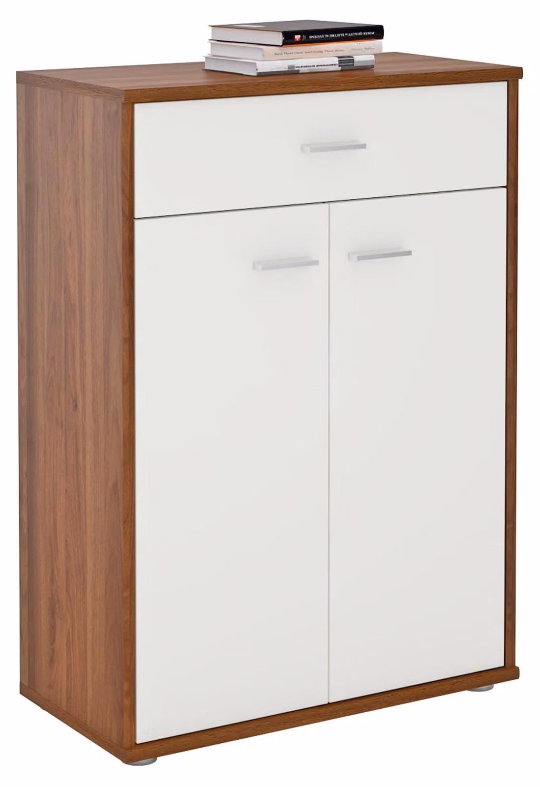 Comò, credenza, mobiletto TOMMY in noce/bianco, mobile contenitore alto con cassetto e 2 ante
