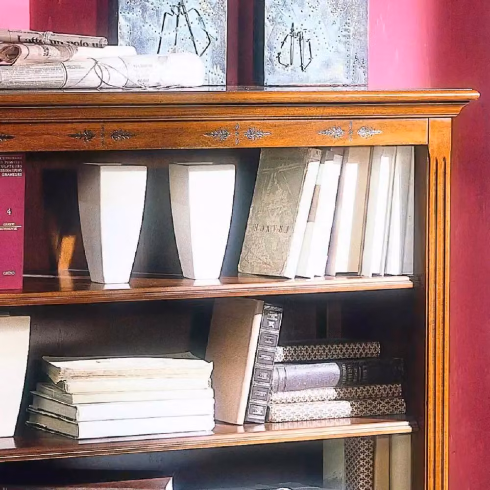 Libreria classica in legno con 3 vani e decorazione floreale Mobili 2G colore marrone L: 110 cm, P: 41 cm, H: 100 cm – 5