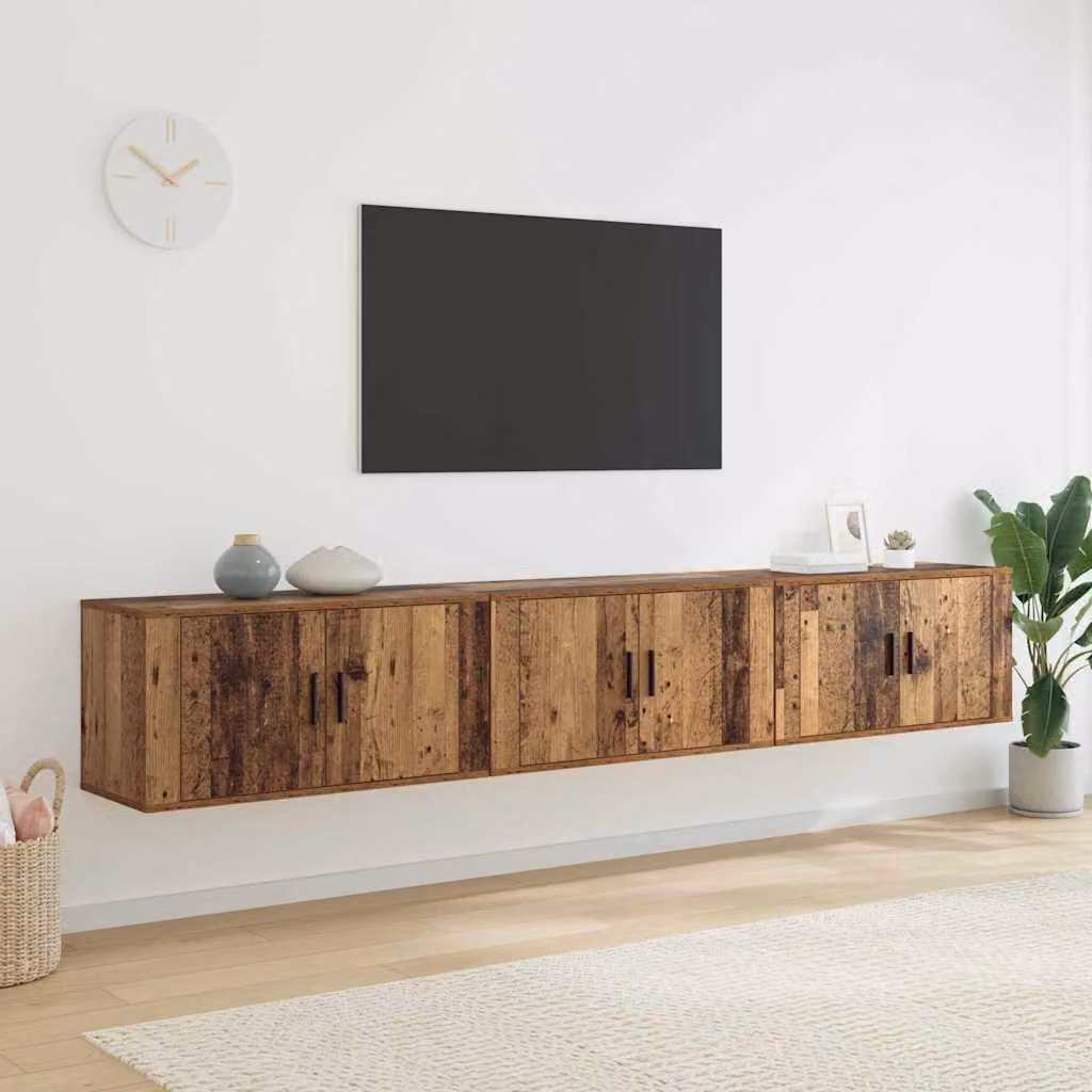 Set Mobile TV da Parete vidaXL in 3 Pezzi in Legno Ingegnerizzato Marrone Moderno