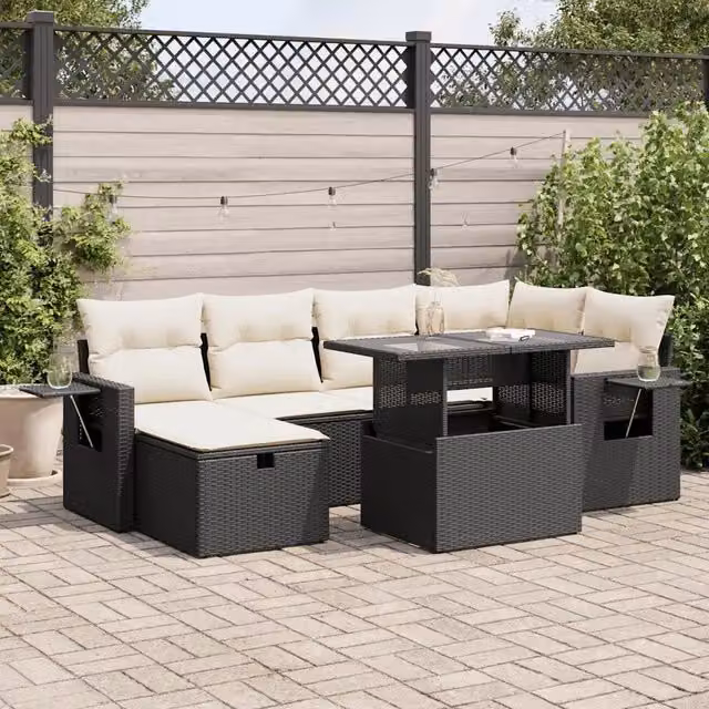 Set Divani da Giardino con Cuscini 7pz Nero Polyrattan 3327856