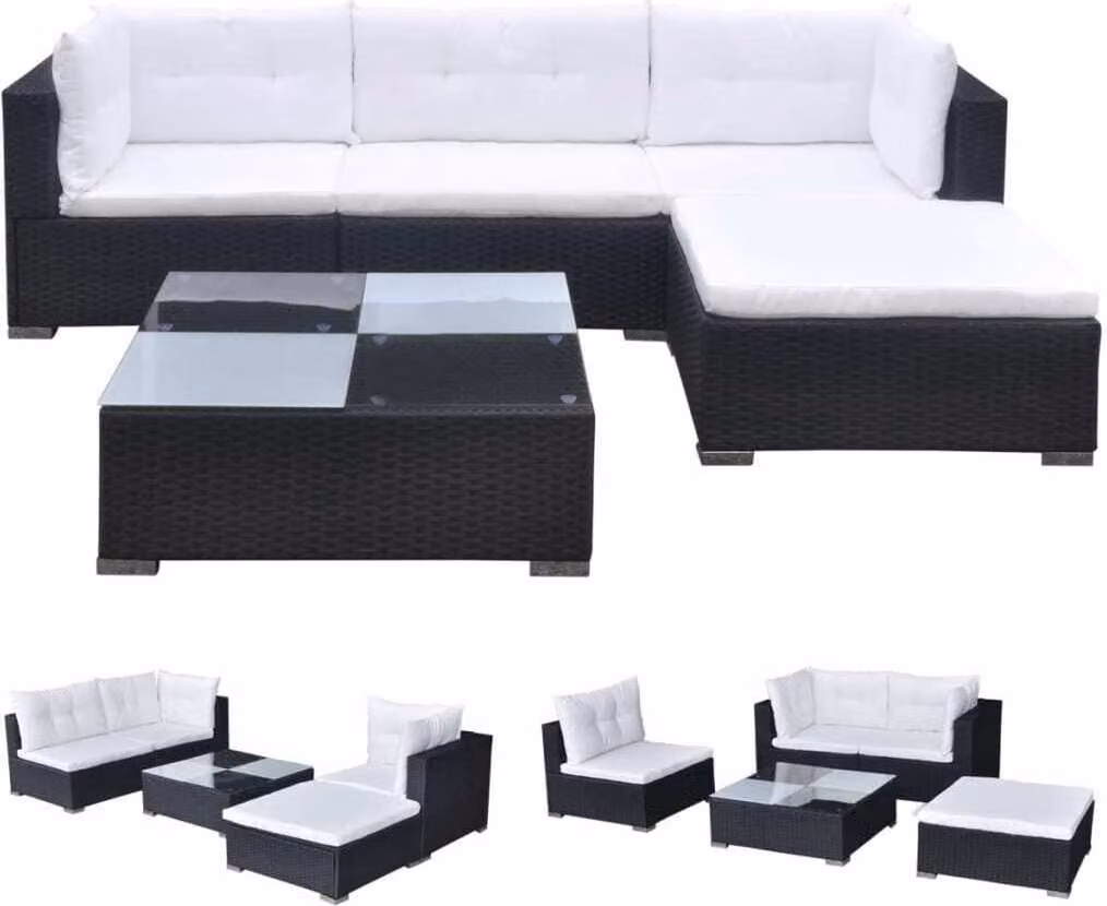 Set Divani da Giardino 5 pz con Cuscini in Polyrattan Nero