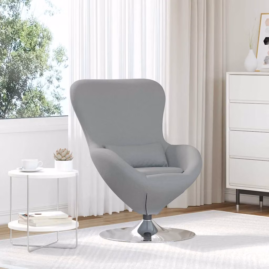 Poltrona uovo moderna vidaXL in tessuto grigio con base girevole 360 gradi L: 63 cm, P: 73 cm, H: 90 cm